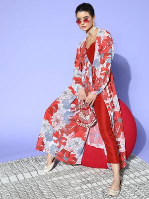 Red printed georgette kurta sets 5