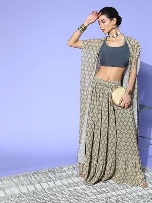 Grey printed georgette kurta sets 5