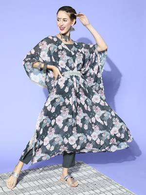 Grey printed georgette kurta sets 1