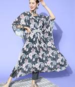 Grey printed georgette kurta sets