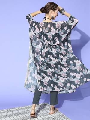Grey printed georgette kurta sets 3