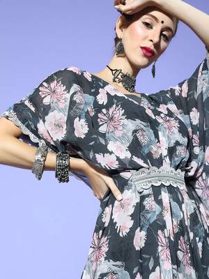 Grey printed georgette kurta sets 4