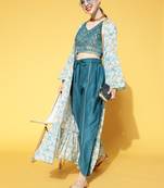 Teal printed georgette kurta sets