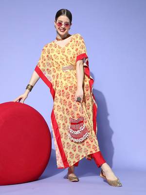Yellow printed georgette kurta sets 5
