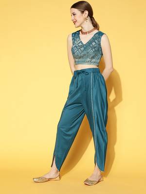 Teal printed georgette kurta sets 2