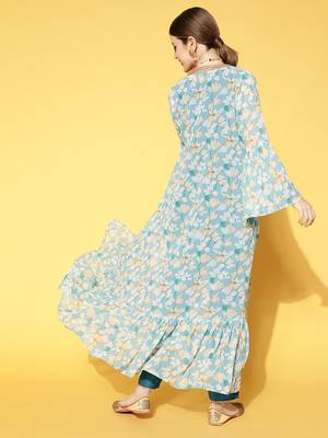 Teal printed georgette kurta sets 3