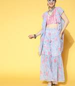 Pink printed georgette kurta sets