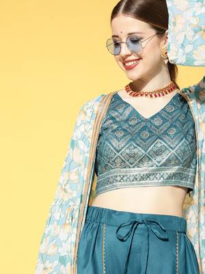 Teal printed georgette kurta sets 4
