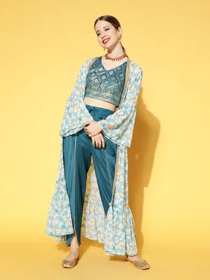 Teal printed georgette kurta sets 5