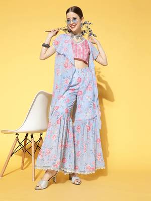 Pink printed georgette kurta sets 5