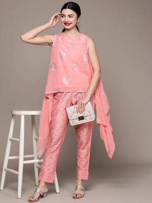 Pink printed georgette kurta sets 5