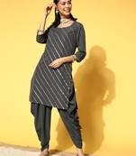 Grey printed crepe kurta sets