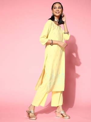 Yellow printed crepe kurta sets 2
