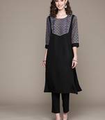Black printed crepe kurta sets