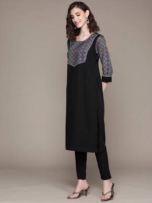 Black printed crepe kurta sets 2