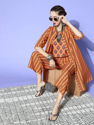 Mustard printed crepe kurta sets 5