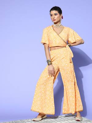 Mustard printed crepe kurta sets 1