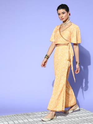 Mustard printed crepe kurta sets 2