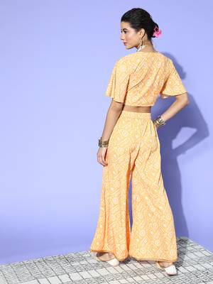 Mustard printed crepe kurta sets 3