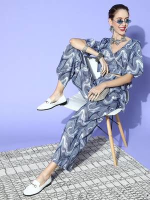Navy-blue printed crepe kurta sets 5
