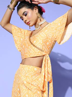 Mustard printed crepe kurta sets 4