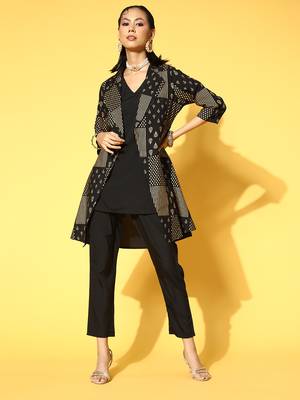 Black printed art silk kurta sets 1