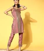 Red printed art silk kurta sets