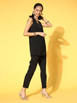 Black printed art silk kurta sets 2