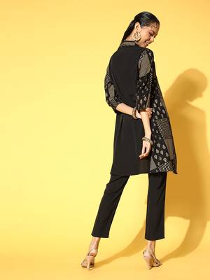 Black printed art silk kurta sets 3