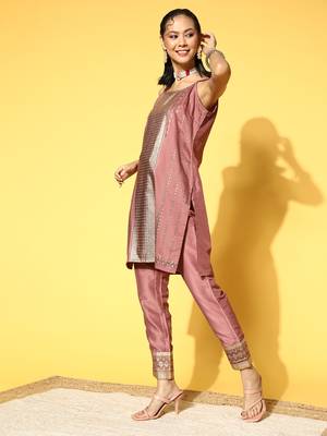 Red printed art silk kurta sets 2