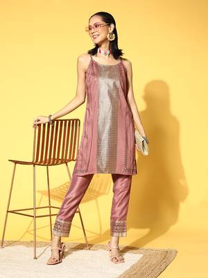 Red printed art silk kurta sets 5