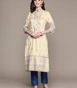 Cream printed art silk kurta sets