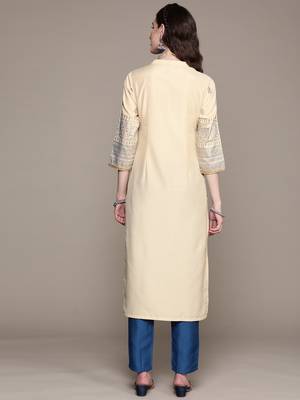Cream printed art silk kurta sets 3