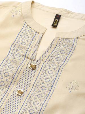 Cream printed art silk kurta sets 4