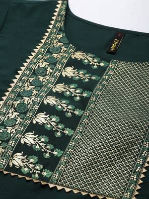 Green printed art silk kurta sets 4