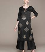 Black printed art silk kurta sets