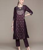 Purple printed art silk kurta sets