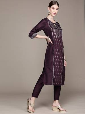 Purple printed art silk kurta sets 2