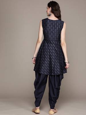 Blue printed art silk kurta sets 3