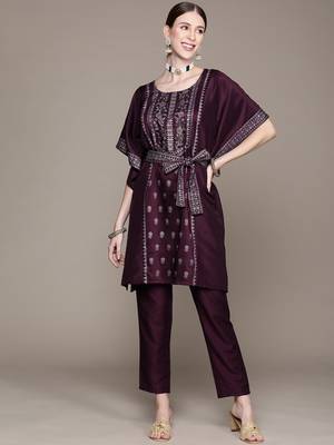Purple printed art silk kurta sets 1