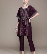 Purple printed art silk kurta sets