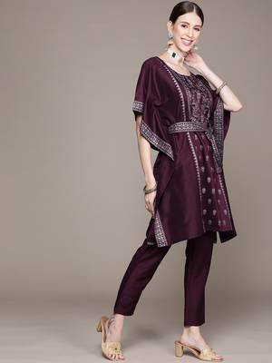 Purple printed art silk kurta sets 2