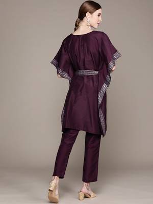 Purple printed art silk kurta sets 3