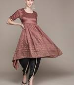 Brown printed art silk kurta sets