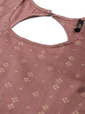 Brown printed art silk kurta sets 4