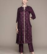 Purple printed art silk kurta sets