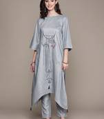 Grey printed art silk kurta sets