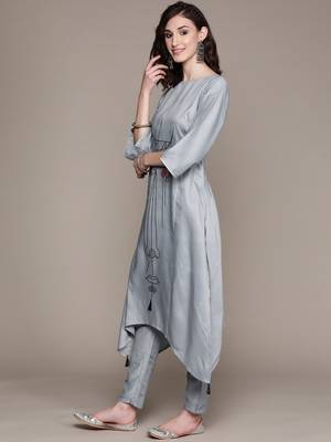 Grey printed art silk kurta sets 2