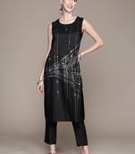 Black printed art silk kurta sets