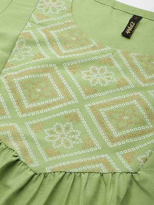 Green printed art silk kurta sets 4